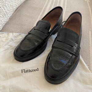 FLATTERED Black Croc Leather Sara Loafers Shoes - 40